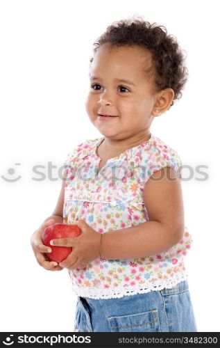 adorable baby with an apple a over white background