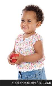 adorable baby with an apple a over white background