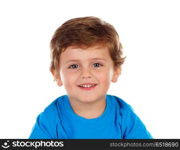 Adorable baby with blond hair. Adorable baby with blond hair isolated on a white background