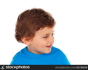 Adorable baby with blond hair. Adorable baby with blond hair isolated on a white background