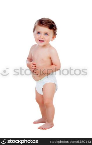 Adorable baby with blue eyes looking up. Adorable baby with blue eyes looking up isolated on a white background