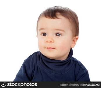 Adorable baby with brawn eyes isolated on a white background