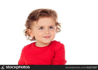 Adorable baby with curly hair isolated on a white background