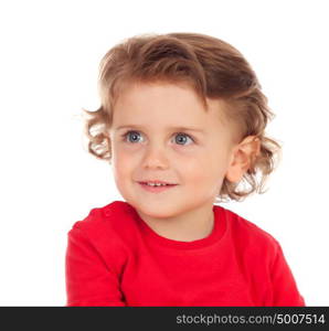 Adorable baby with curly hair isolated on a white background