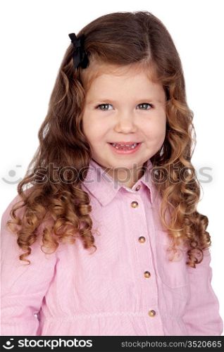 Adorable baby with pink shirt isolated over white background