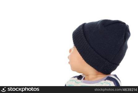 Adorable baby with wool cap isolated on a white background