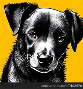 Adorable black puppy dog. Pop art style. Generative AI