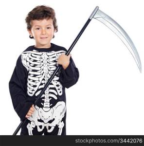 ADORABLE BOY DISGUISED IN HALLOWEEN a over white background