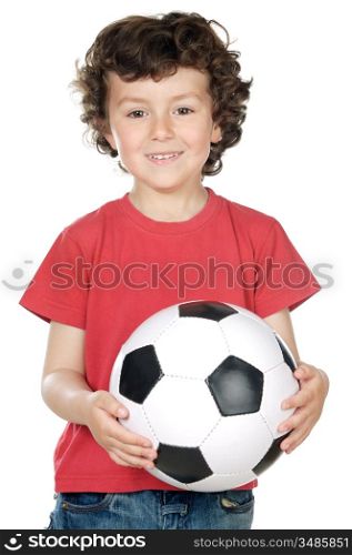 adorable boy dreaming about being of football