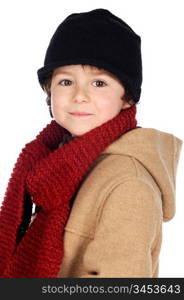 Adorable boy dress for the winter a over white background