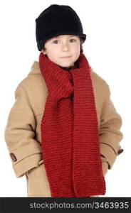 adorable boy dress for the winter a over white background