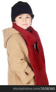 adorable boy dress for the winter a over white background