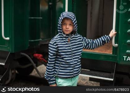 Adorable boy on a train. Adorable boy on a railway station