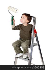 Adorable boy painting on a over white background