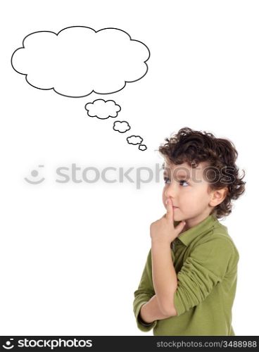 adorable boy thinking a over white background