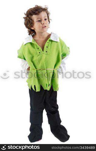 adorable boy with a disguise a over white background