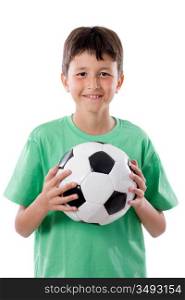 adorable boy with ball a over white background