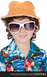 Adorable boy with big sunglasses and hat