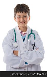 Adorable boy with clothes of doctor isolated on white