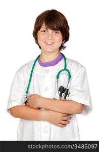 Adorable boy with clothes of doctor isolated on white