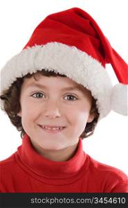Adorable boy with red hat of Christmas on a over white background