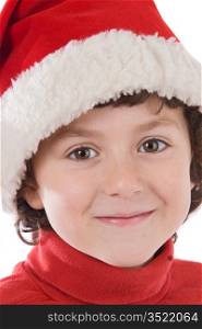 Adorable boy with red hat of Christmas on a over white background