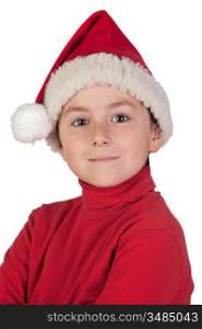 Adorable boy with santa hat isolated on white background