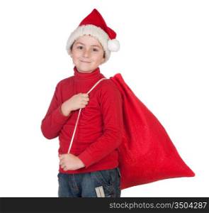 Adorable boy with santa hat isolated on white background
