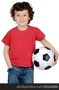 Adorable boy with soccerball isolated over white