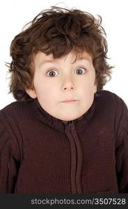 adorable boy with surprise gesture a over white background