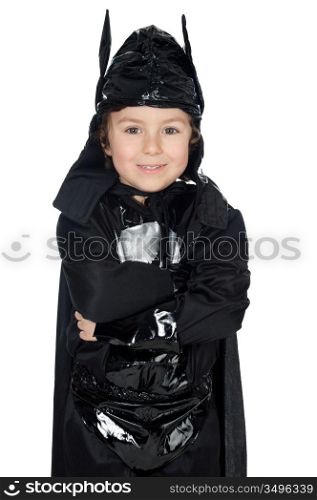 adorable child disguised of bat a over white background