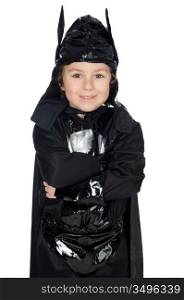 adorable child disguised of bat a over white background