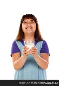 Adorable child drinking milk . Adorable child drinking milk isolated on a white background
