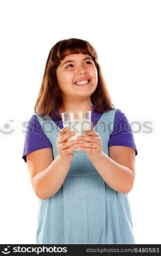 Adorable child drinking milk . Adorable child drinking milk isolated on a white background