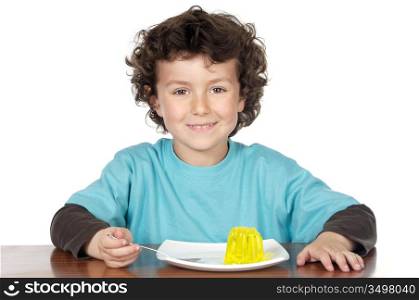 adorable child eating a over white background