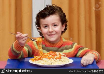 Adorable child eating - focus in the face -