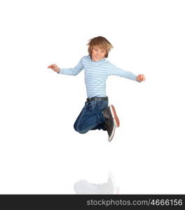 Adorable child jumping isolated on a white background