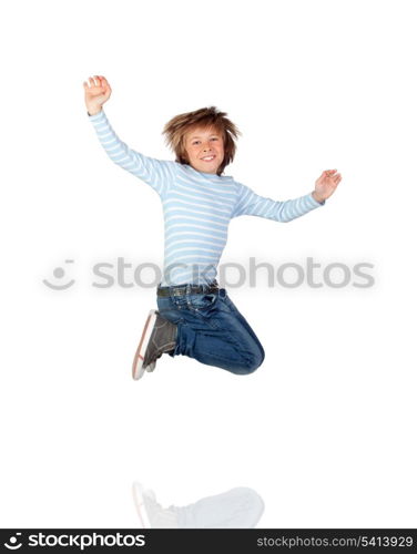 Adorable child jumping isolated on a white background