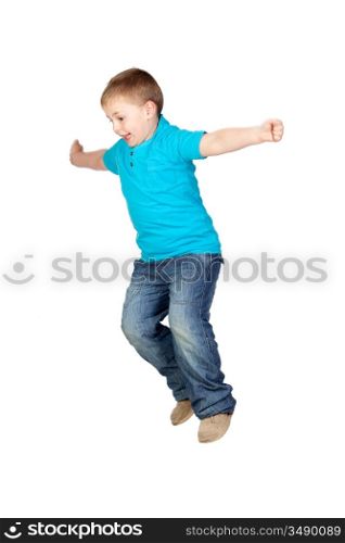 Adorable child jumping isolated on white background