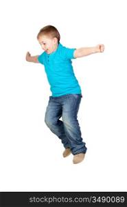 Adorable child jumping isolated on white background