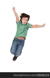 Adorable child jumping isolated over white background