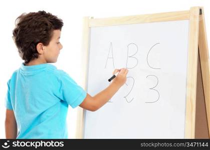 adorable child student whit slate a over white background