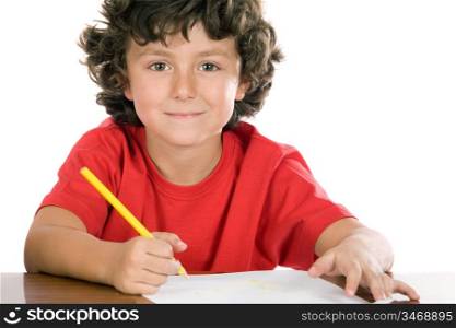 adorable child studying a over white background