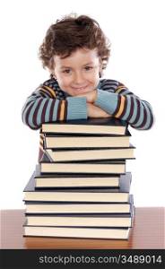 Adorable child studying a over white background