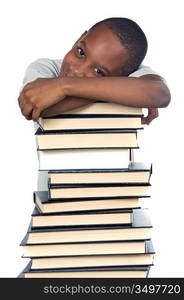 Adorable child studying a over white background