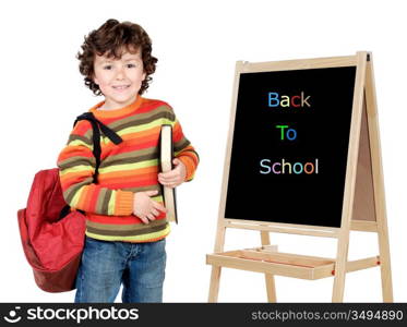 Adorable child studying whit slate - back to school -