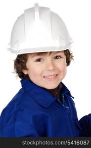 Adorable child with a helmet isolated on a over white background