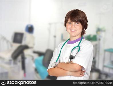 Adorable child with doctor uniform in the hospital