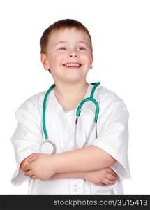 Adorable child with doctor uniform isolated on white