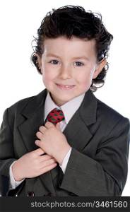 Adorable child with elegant clothes a over white background